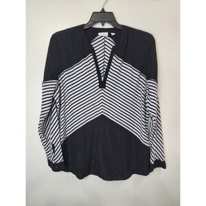 New York & Company Blouse Top Chevron Stripe Long Sleeve XL